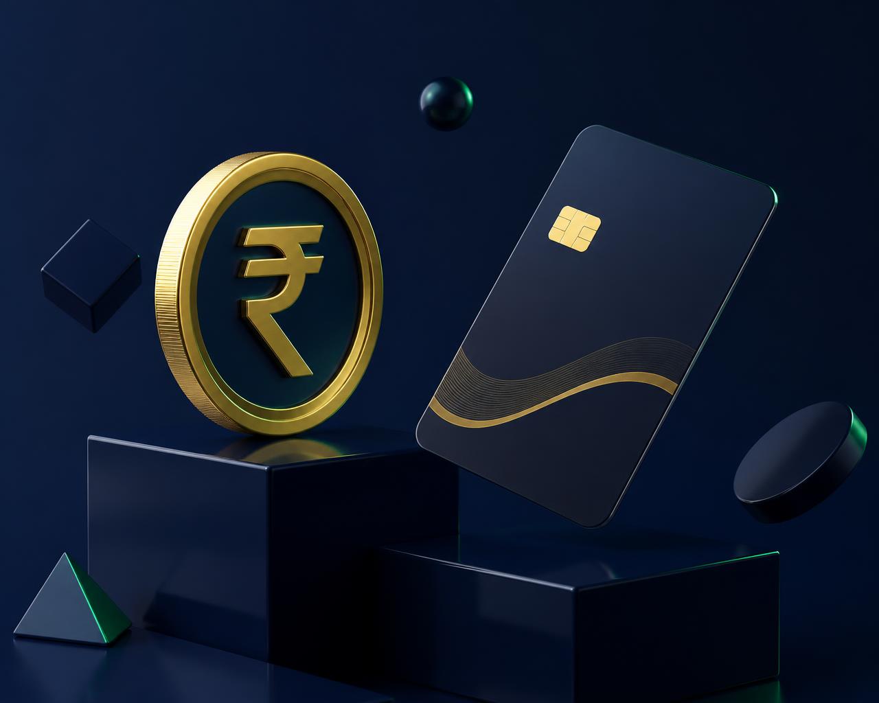 Rupee coin and card illustration representing Indian financial products